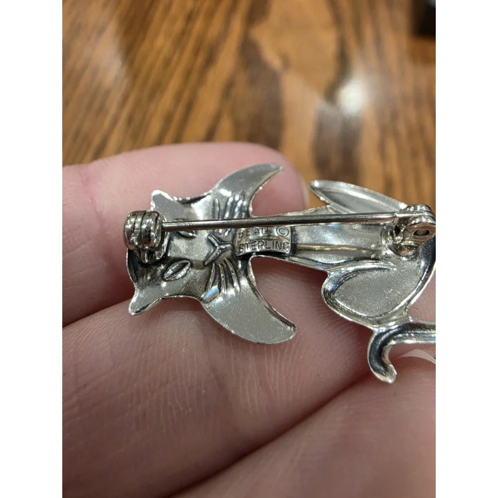 Beau 925 Sterling Silver‎ Vintage Cat Pin Brooch With Sterling Earrings
